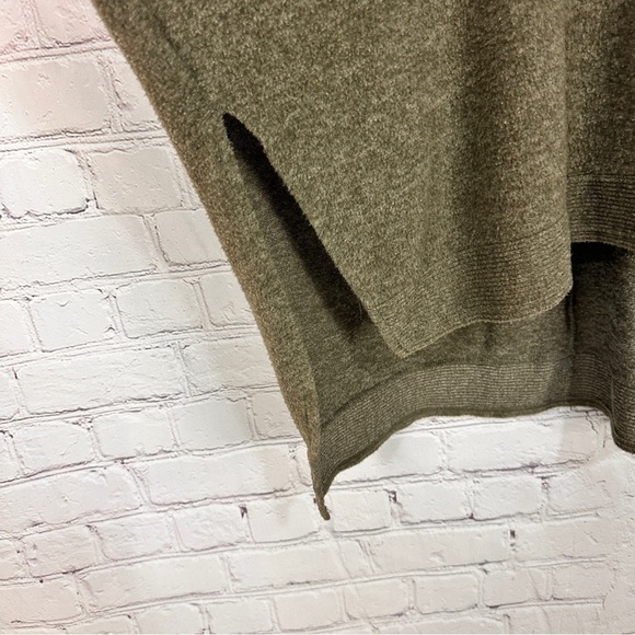 Oversized Sweater Women size Large Olive Green Turtleneck Hi Low hem Loose Fit - Picture 6 of 12